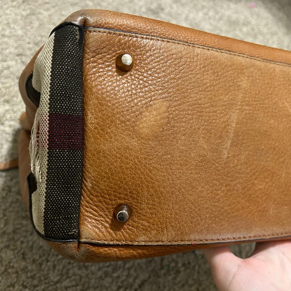 Burberry Calfskin House Check Maidstone Medium Brown Shoulder Bag Authentic Tote - Picture 13 of 16